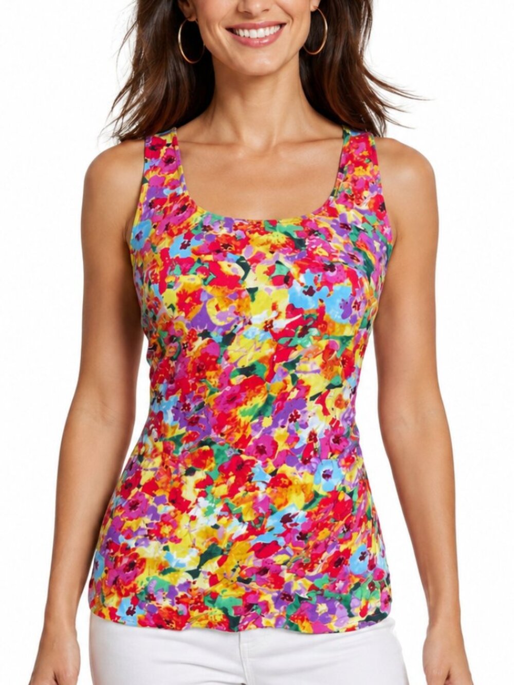 CAbi Luisa Tank Top Artsy Watercolor Floral Racerback Viscose Size Small